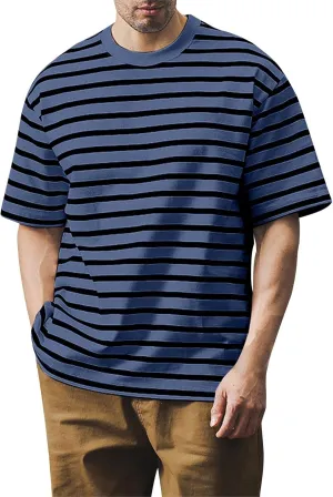 Ymosrh Men's Fashion Tshirts Casual Striped Short Sleeve Crewneck Summer Basic Tee Shirts, S-4XL
