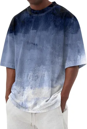 Ymosrh Men's Summer T Shirts Gradient Color Short Sleeve Crew Neck Soft Tee Shirts Beach Tops Casual Tees, S-5XL