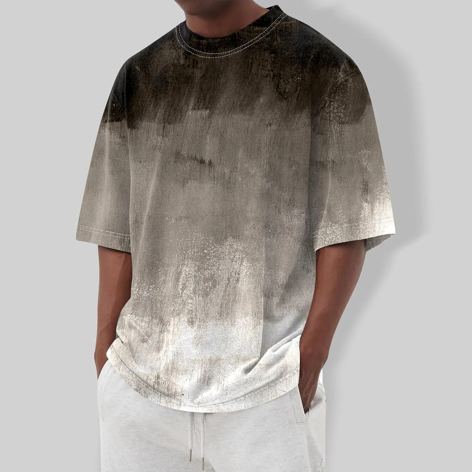 Ymosrh Men's Summer T Shirts Gradient Color Short Sleeve Crew Neck Soft Tee Shirts Beach Tops Casual Tees, S-5XL