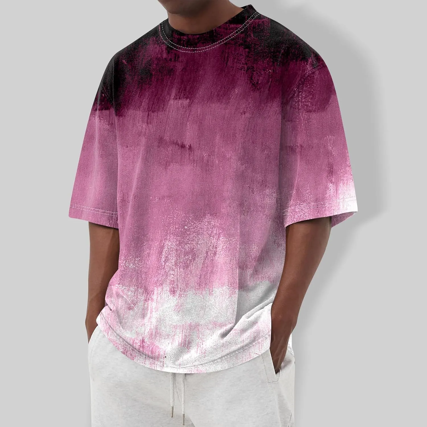 Ymosrh Men's Summer T Shirts Gradient Color Short Sleeve Crew Neck Soft Tee Shirts Beach Tops Casual Tees, S-5XL