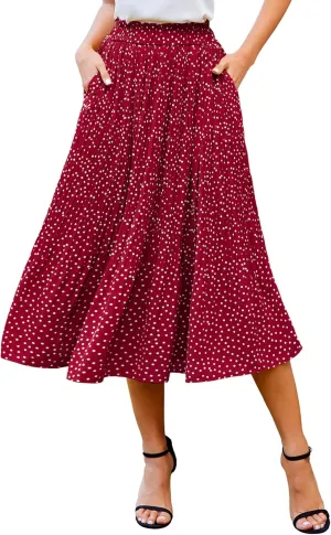Zeagoo Women's Midi Skirts High Waisted Pleated A-Line Swing Skirts Summer Floral Long Skirts with Pockets