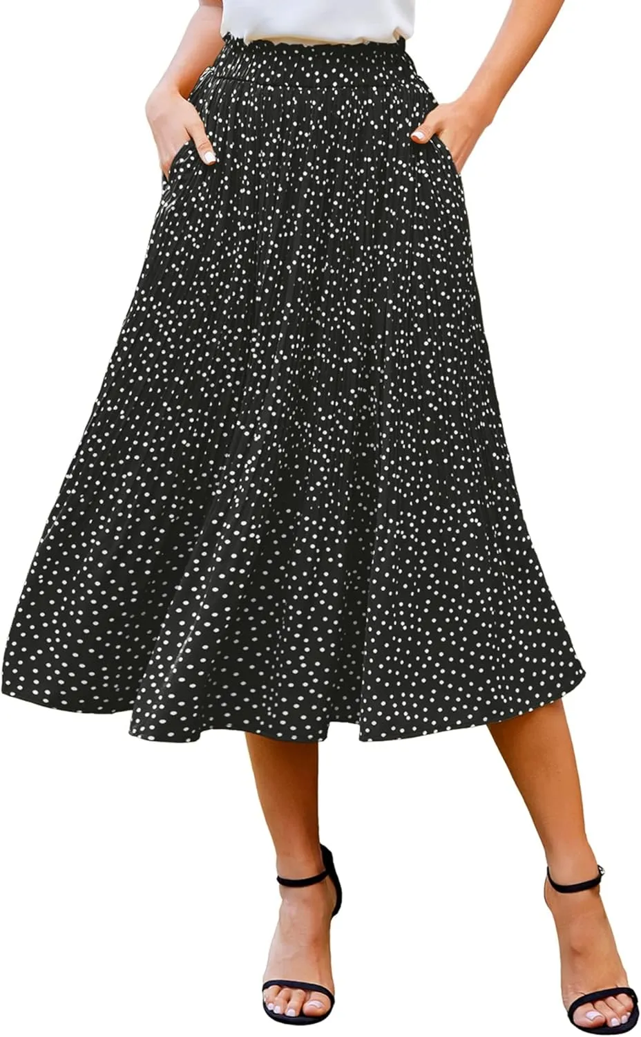 Zeagoo Women's Midi Skirts High Waisted Pleated A-Line Swing Skirts Summer Floral Long Skirts with Pockets