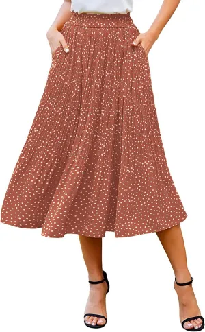 Zeagoo Women's Midi Skirts High Waisted Pleated A-Line Swing Skirts Summer Floral Long Skirts with Pockets