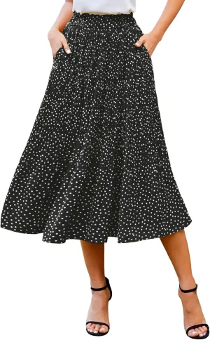 Zeagoo Women's Midi Skirts High Waisted Pleated A-Line Swing Skirts Summer Floral Long Skirts with Pockets