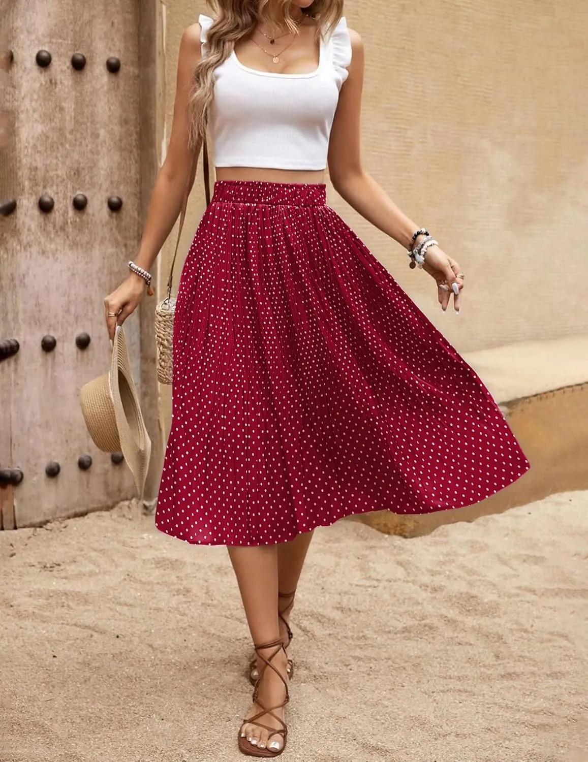 Zeagoo Women's Midi Skirts High Waisted Pleated A-Line Swing Skirts Summer Floral Long Skirts with Pockets