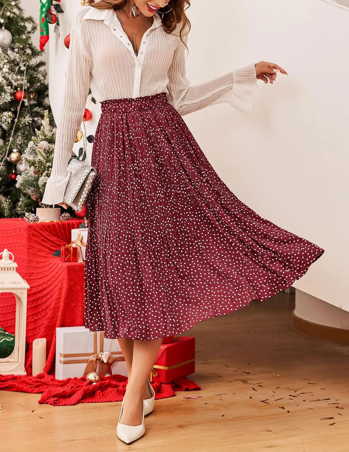 Zeagoo Women's Midi Skirts High Waisted Pleated A-Line Swing Skirts Summer Floral Long Skirts with Pockets