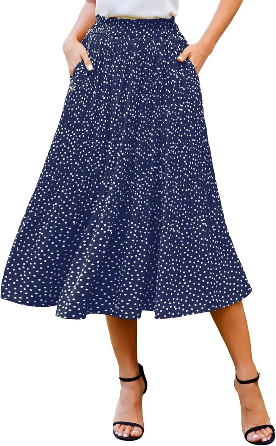 Zeagoo Women's Midi Skirts High Waisted Pleated A-Line Swing Skirts Summer Floral Long Skirts with Pockets