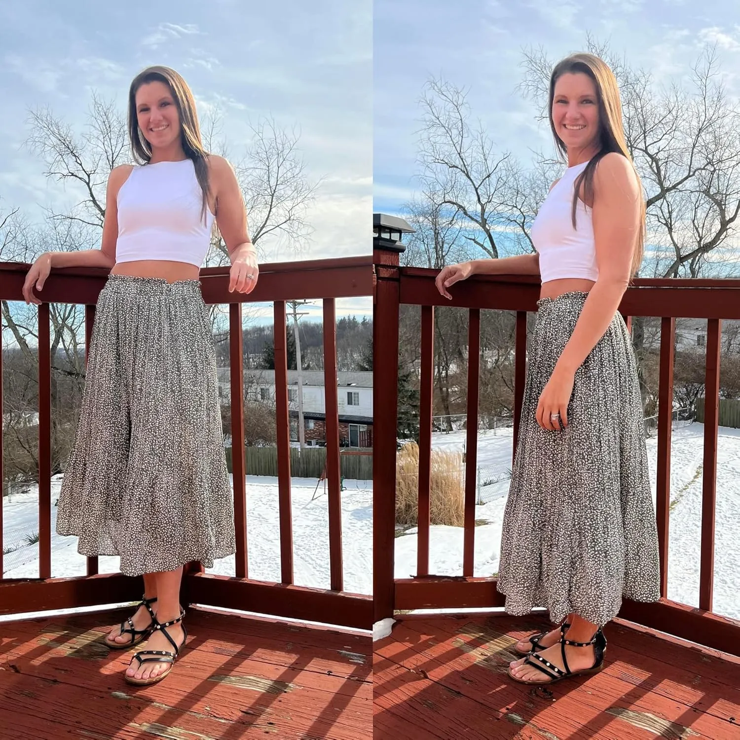 Zeagoo Women's Midi Skirts High Waisted Pleated A-Line Swing Skirts Summer Floral Long Skirts with Pockets