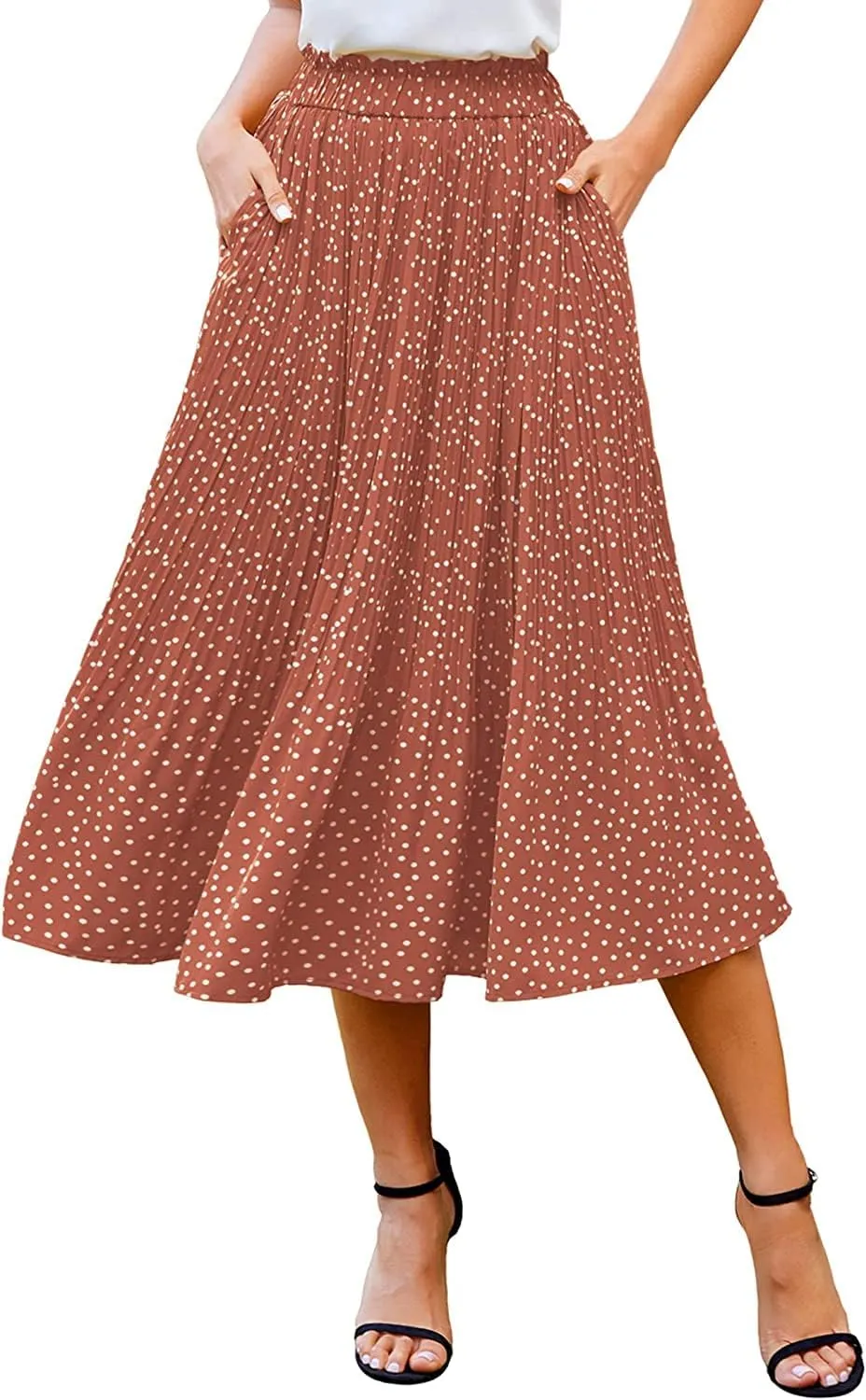 Zeagoo Women's Midi Skirts High Waisted Pleated A-Line Swing Skirts Summer Floral Long Skirts with Pockets