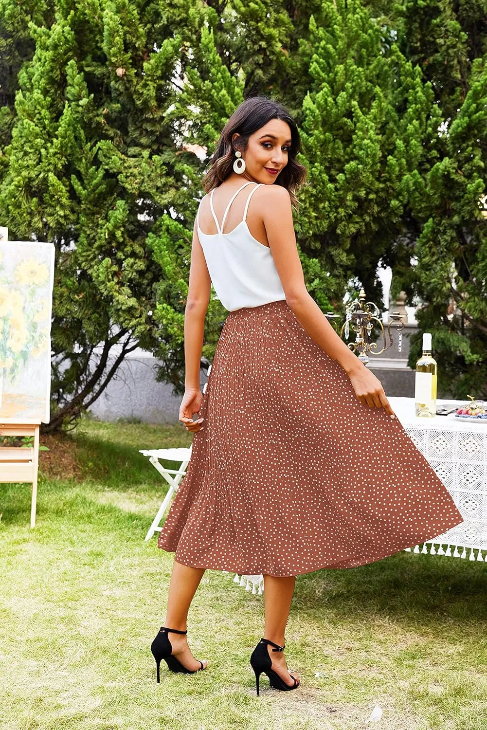 Zeagoo Women's Midi Skirts High Waisted Pleated A-Line Swing Skirts Summer Floral Long Skirts with Pockets
