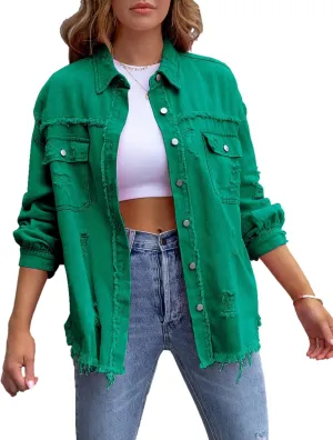 Zontroldy Aztec Denim Jacket for Women Oversized Button Down Distressed Denim Jean Shirt Shacket Jacket