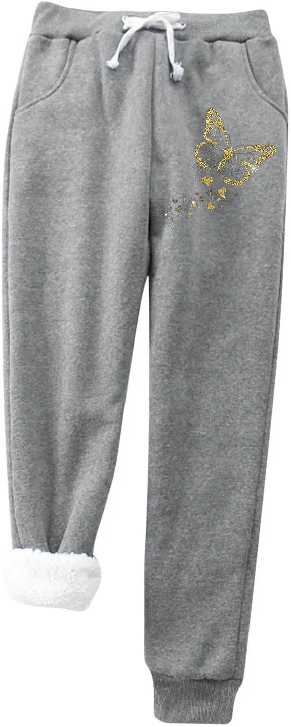 ZYXTIM Womens Sherpa Lined Fleece Sweatpants Drawstring Stretch Cinch Bottom Lounge Trousers Winter Thermal Jogger Pants